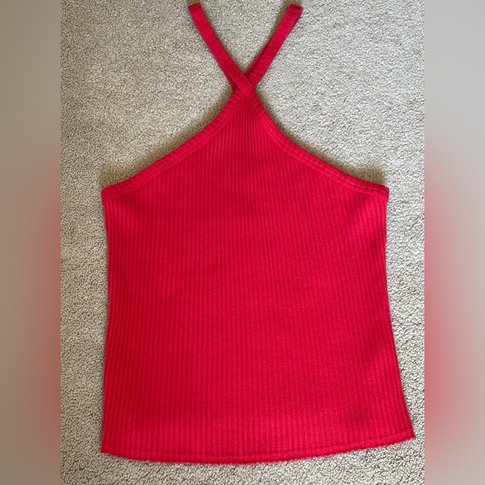 T.La Anthropology Red Ribbed Halter Top XS